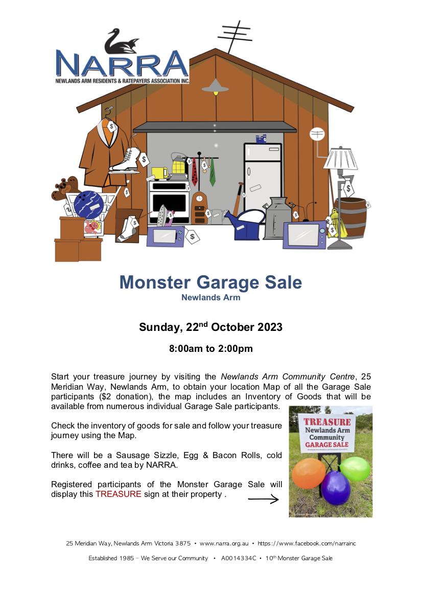 Monster Garage Sale 2023 Newlands Arm Residents & Ratepayers